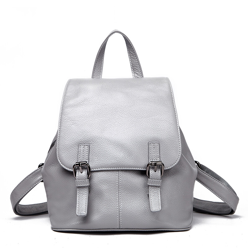 2016夏季新款真皮女士雙肩包女牛皮背包韓版簡約學院風學生旅行包 白色