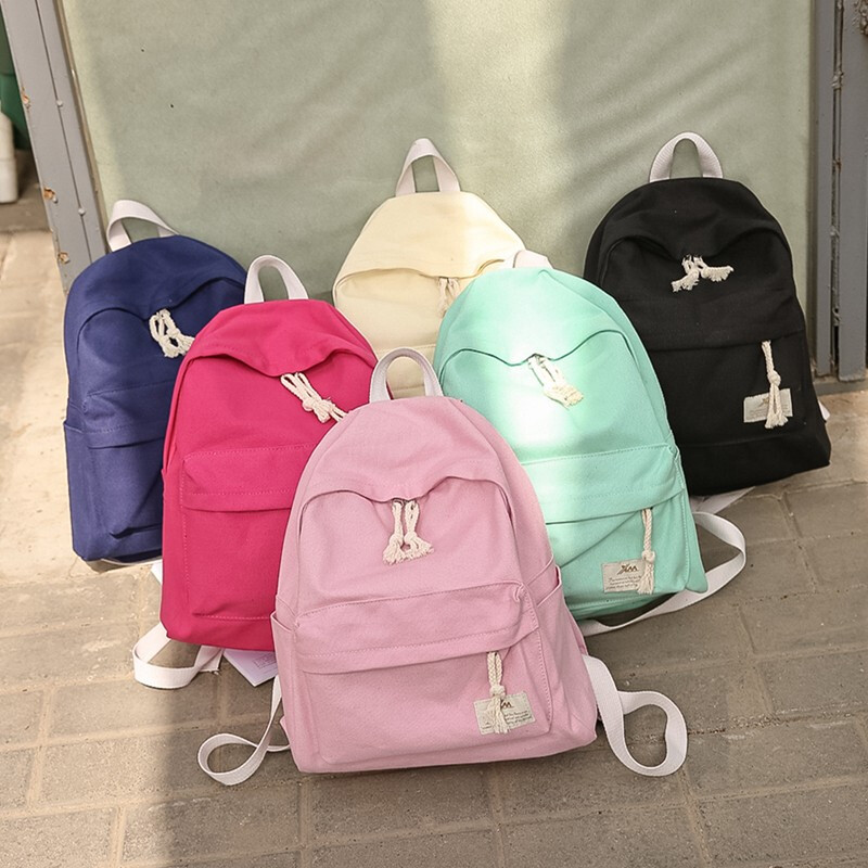 騰彩日韓潮流純色簡約帆布雙肩包休閑旅行包男女學院風書包學生背E1 藏藍色