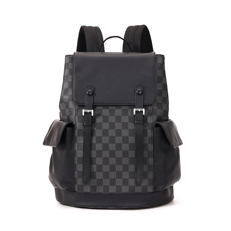 雙肩包男士歐美時尚格子背包潮牌大容量旅行包休閑學生書包電腦包