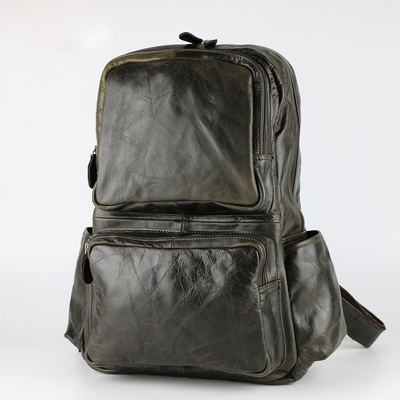 頭層牛皮男士背包牛皮戶外旅行雙肩包頭層油蠟牛皮旅行包歐美休閑計(jì)算機(jī)包 .